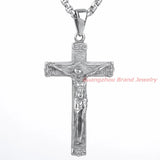 316L Stainless Steel Cross Jesus Necklace Silver Chain Mens Pendant