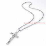 316L Stainless Steel Cross Jesus Necklace Silver Chain Mens Pendant