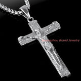 316L Stainless Steel Cross Jesus Necklace Silver Chain Mens Pendant