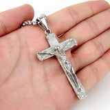 316L Stainless Steel Cross Jesus Necklace Silver Chain Mens Pendant