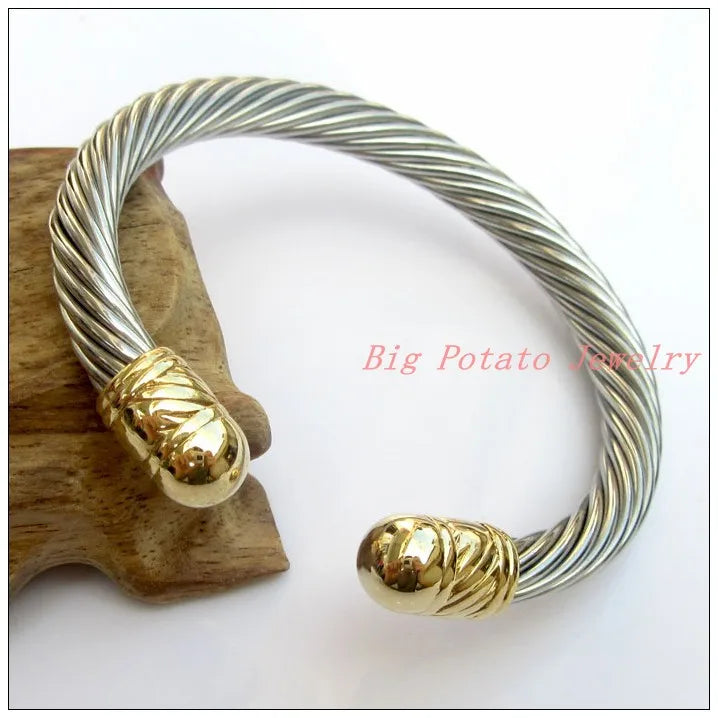 316L Stainless Steel Silver Wire Chain Bracelet Cuff Bangle