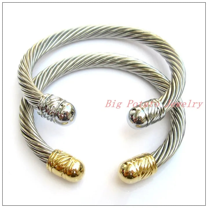 316L Stainless Steel Silver Wire Chain Bracelet Cuff Bangle