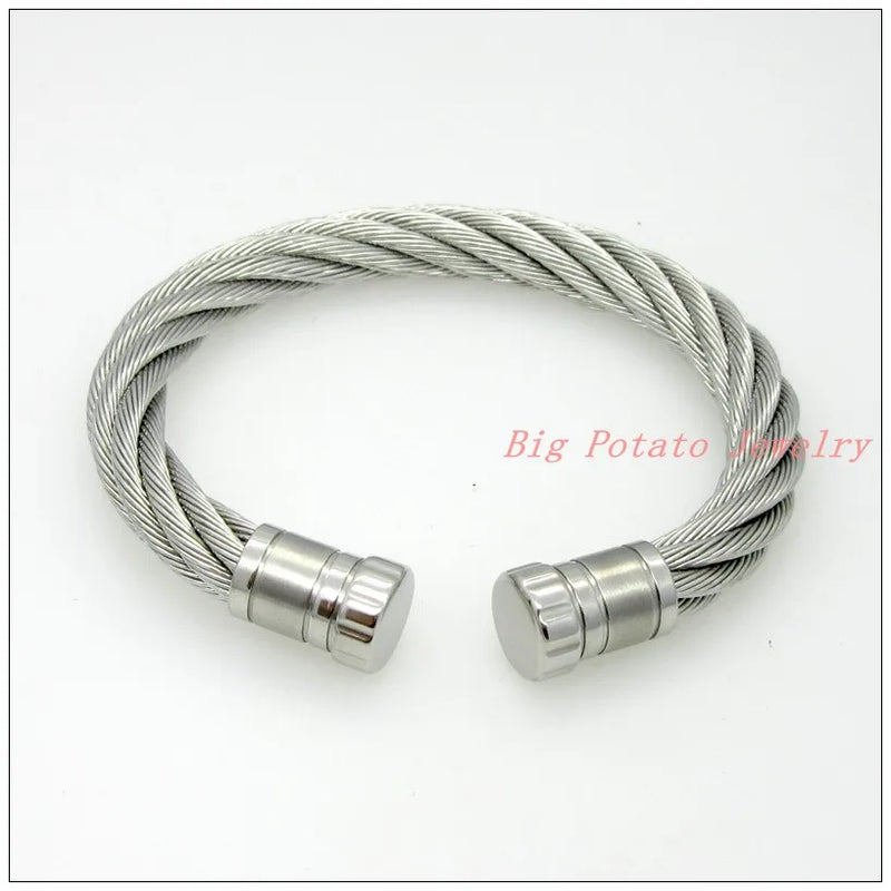316L Stainless Steel Silver Wire Chain Bracelet Cuff Bangle