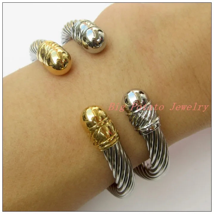316L Stainless Steel Silver Wire Chain Bracelet Cuff Bangle