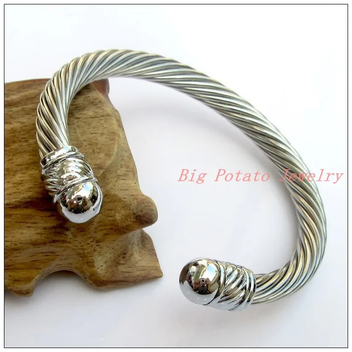 316L Stainless Steel Silver Wire Chain Bracelet Cuff Bangle