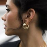 3D Spiral Style C Shaped Circle Earrings Stainless Steel Ladder Hoops