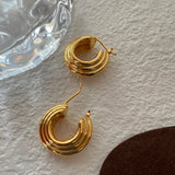 3D Spiral Style C Shaped Circle Earrings Stainless Steel Ladder Hoops