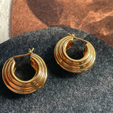 3D Spiral Style C Shaped Circle Earrings Stainless Steel Ladder Hoops