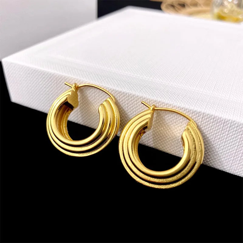 3D Spiral Style C Shaped Circle Earrings Stainless Steel Ladder Hoops