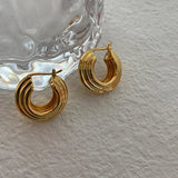 3D Spiral Style C Shaped Circle Earrings Stainless Steel Ladder Hoops