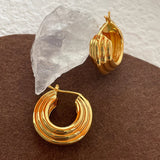 3D Spiral Style C Shaped Circle Earrings Stainless Steel Ladder Hoops