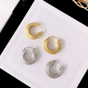 3D Spiral Style C Shaped Circle Earrings Stainless Steel Ladder Hoops