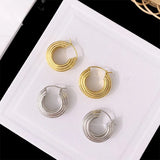 3D Spiral Style C Shaped Circle Earrings Stainless Steel Ladder Hoops