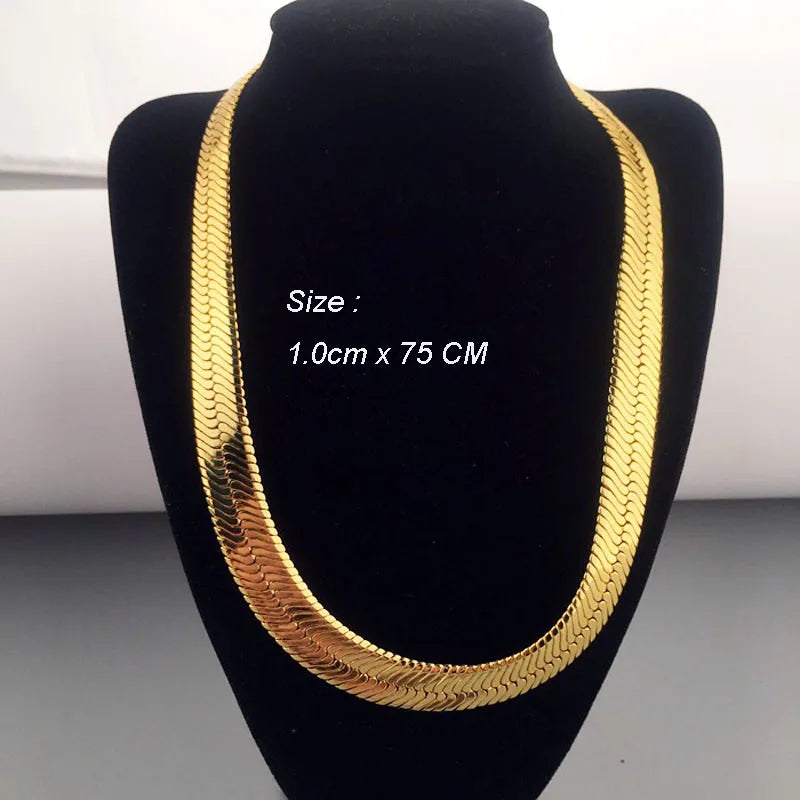 Hip Hop Mens Herringbone Snake Chain Golden Necklace Rapper