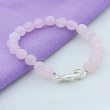 925 Silver Pink Pearl Crystal Bead Charm Bracelet for Women