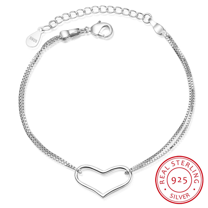 925 Silver Heart Bracelet for Women Party Jewelry