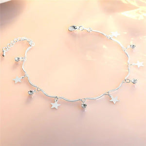 925 Silver Anklet Crystal Star Bracelet Foot Charm