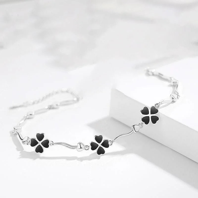 925 Silver Bracelet For Women Clover Flower Lady Rose Hand Acc