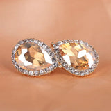 Austria Crystal Rhinestone Water Drop Clip-On Earrings Bridal Ear Buckle Bijoux