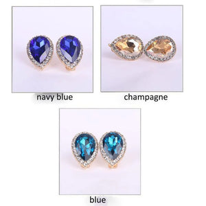 Austria Crystal Rhinestone Water Drop Clip-On Earrings Bridal Ear Buckle Bijoux