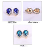 Austria Crystal Rhinestone Water Drop Clip-On Earrings Bridal Ear Buckle Bijoux