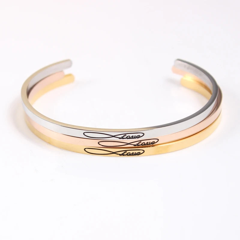 Engraved Stainless Steel Infinity Love Message Bangle