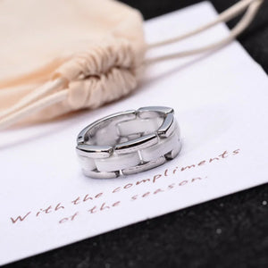 Ceramic Silver Chain Bond Stainless Steel Ring for Men Women