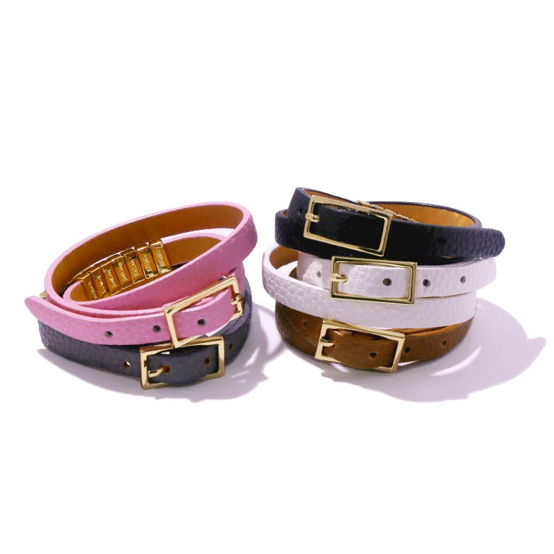 Stylish PU Leather Name Stainless Steel Bracelet