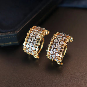 Buchelas Slap Clip Earrings & Silver Hollow Lace Flower Earrings