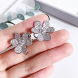 Buckle Clip Earring Pave AAA+ CZ Crystals Clovers Flower Earrings