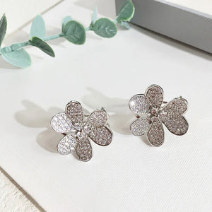 Buckle Clip Earring Pave AAA+ CZ Crystals Clovers Flower Earrings