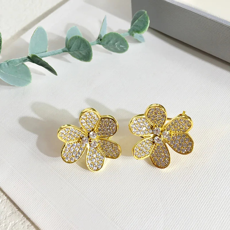 Buckle Clip Earring Pave AAA+ CZ Crystals Clovers Flower Earrings