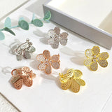 Buckle Clip Earring Pave AAA+ CZ Crystals Clovers Flower Earrings