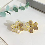 Buckle Clip Earring Pave AAA+ CZ Crystals Clovers Flower Earrings