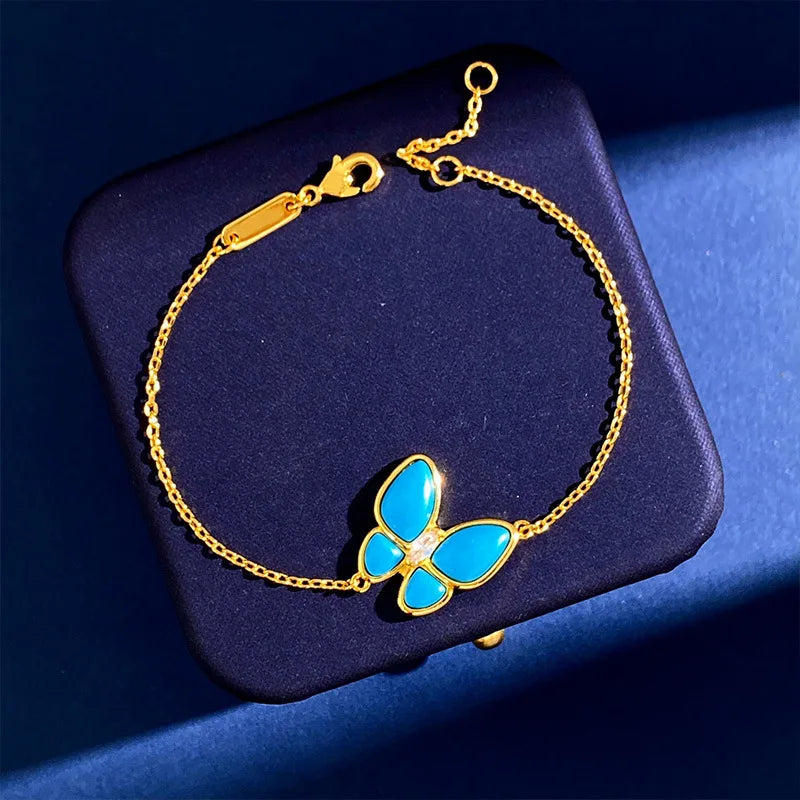 Butterfly Bracelet Rose Plated Natural Shell Charm Chain Bracelet
