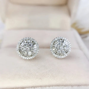 Classic Round Silver Bling Stud Earrings for Women