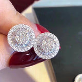 Classic Round Silver Bling Stud Earrings for Women