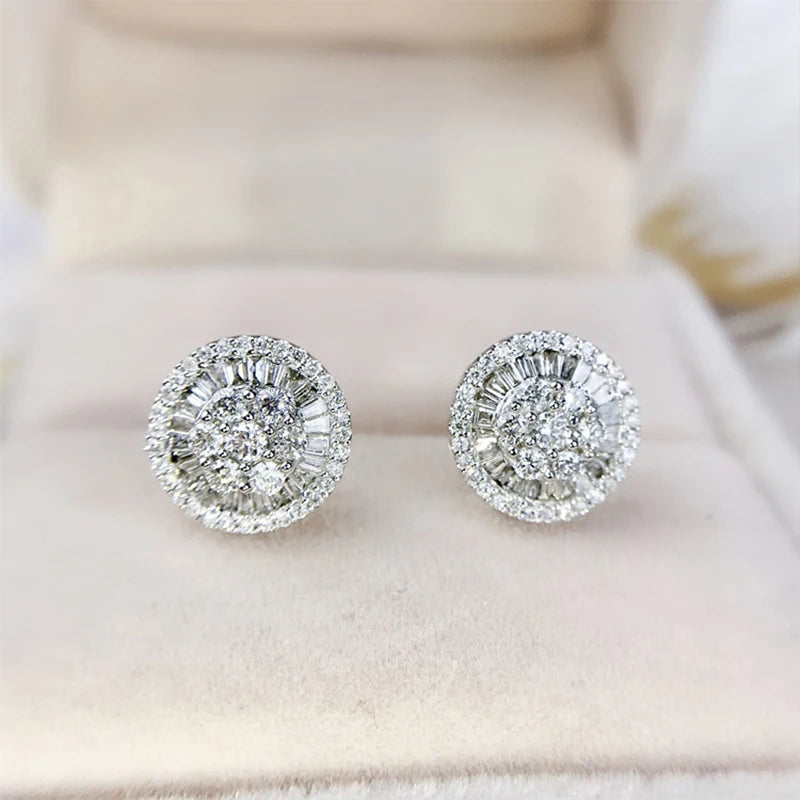 Classic Round Silver Bling Stud Earrings for Women