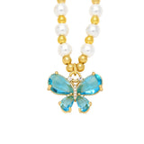 Colorful Zircon Butterfly Pendant Pearl Necklace Wedding Christmas Party Gift