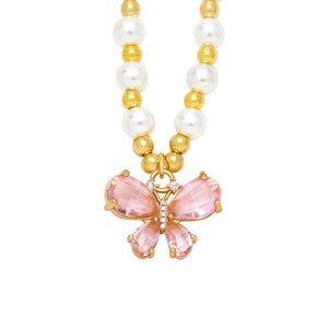 Colorful Zircon Butterfly Pendant Pearl Necklace Wedding Christmas Party Gift
