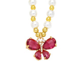 Colorful Zircon Butterfly Pendant Pearl Necklace Wedding Christmas Party Gift
