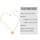 Colorful Zircon Butterfly Pendant Pearl Necklace Wedding Christmas Party Gift