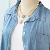 Colorful Zircon Butterfly Pendant Pearl Necklace Wedding Christmas Party Gift