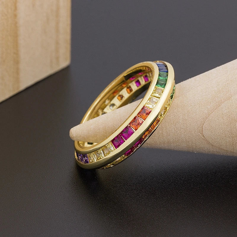 Copper Zircon Rings Colorful Wedding Rings Gift