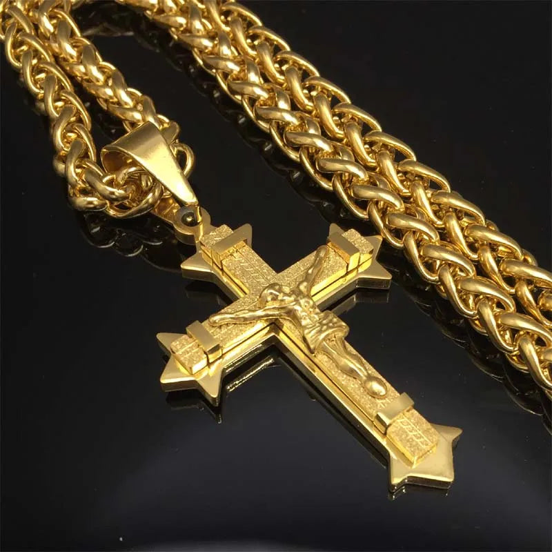 Crucifix Cross Necklace Stainless Steel with Chain