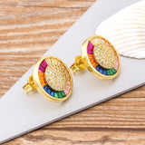Delicate Copper Zircon Crystal Round Stud Earrings
