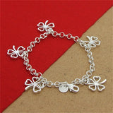 925 Silver Four Leaf Clover Bracelet 8" Women Men Party Charm Jewelry