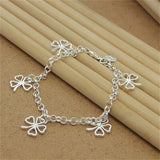 925 Silver Four Leaf Clover Bracelet 8" Women Men Party Charm Jewelry