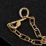 Plated Micro Mosaic CZ Green Eye Snake Circle Cuff Chain Bracelet