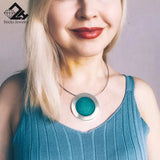 Gray Enamel Pendant Necklace for Women